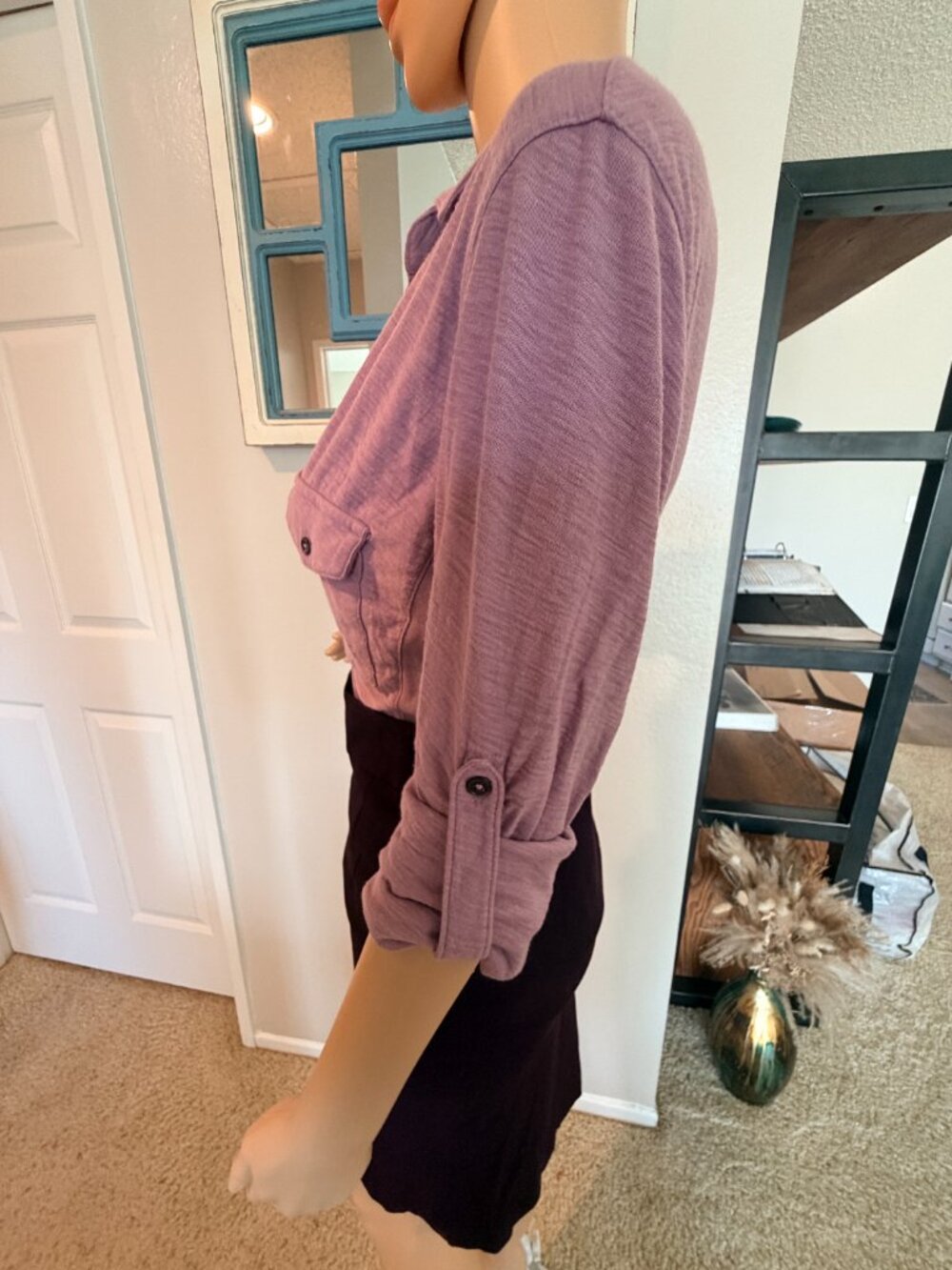 Purple Contrast Ribbed Surplus Shirt - Picture 5 of 16